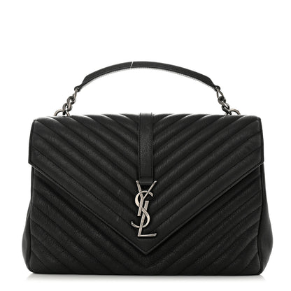 Saint Laurent Sheepskin Matelasse Chevron Monogram Large College Satchel Black 1 of 16