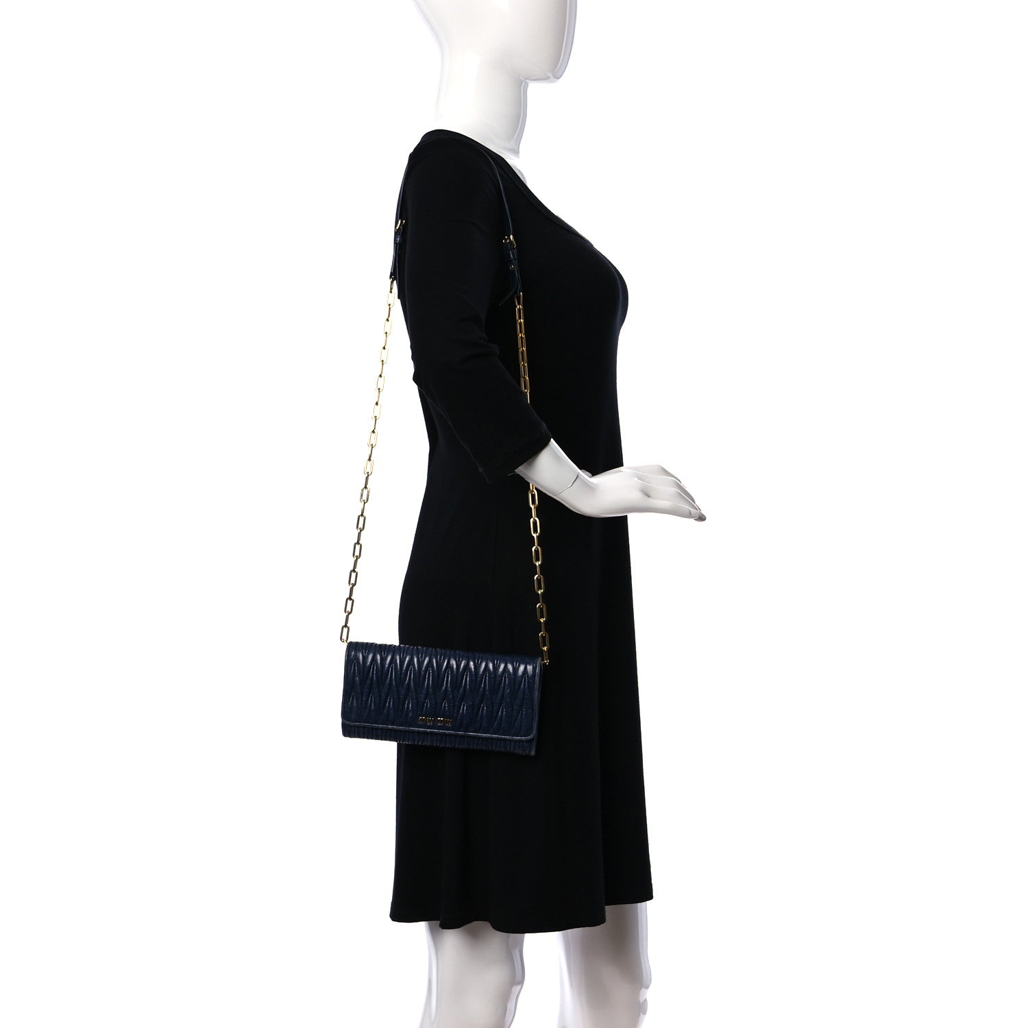 Miu Miu Nappa Matelasse Wallet On Chain Blue 3 of 9