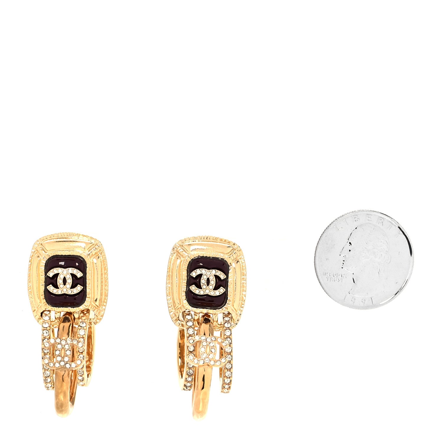 Chanel Metal Crystal CC Drop Earrings Gold 2 of 4