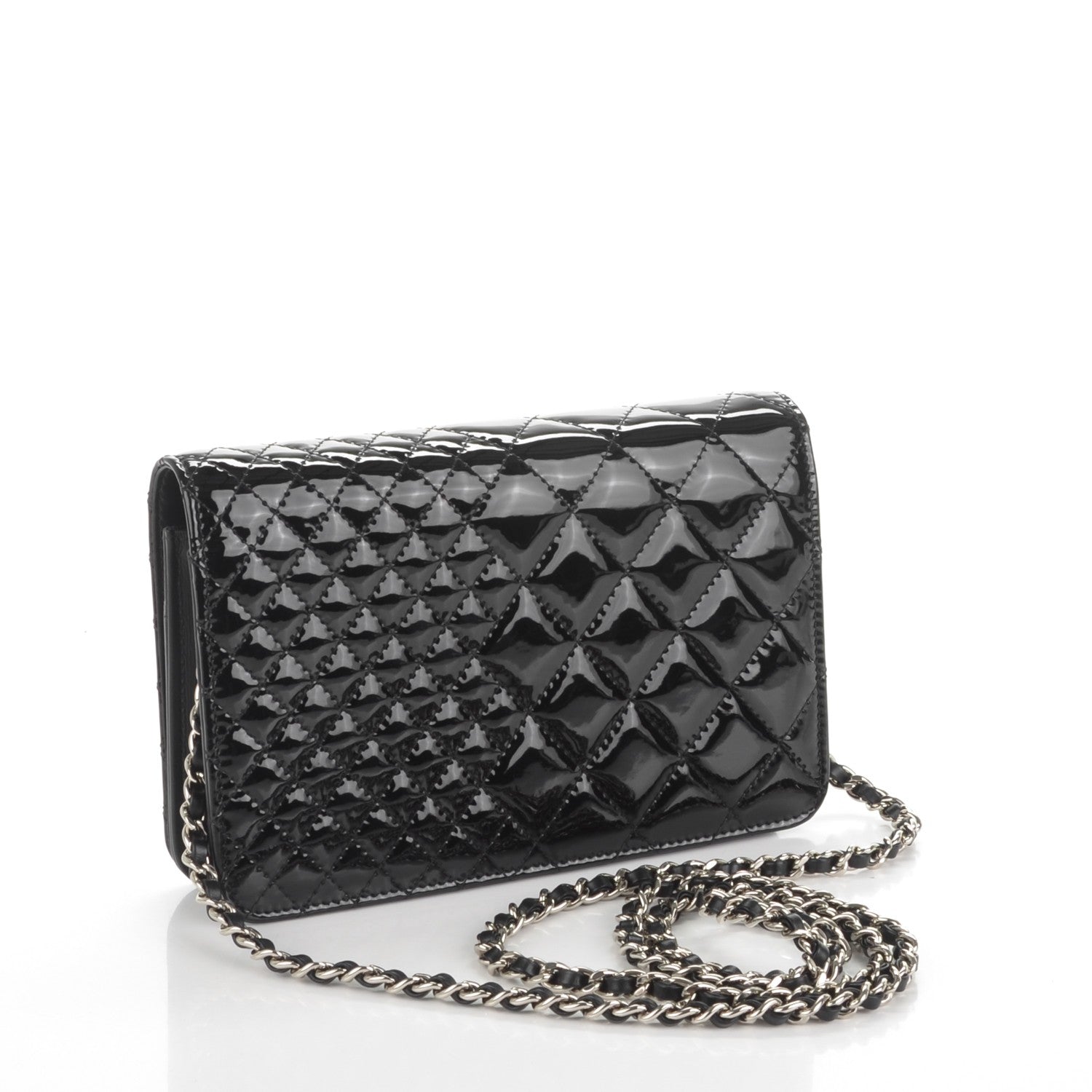 Chanel Patent Double Quilted Wallet On Chain WOC Black 3 of 8