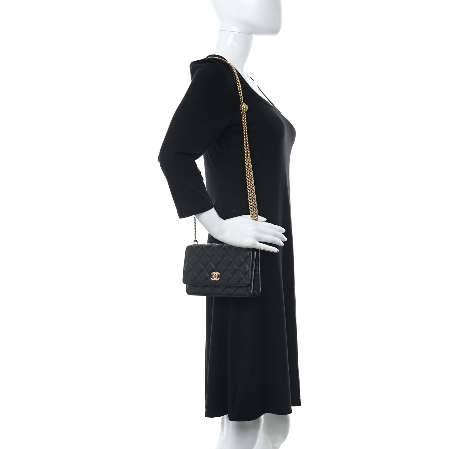 Lambskin Quilted Sweet Camellia Wallet on Chain WOC Black