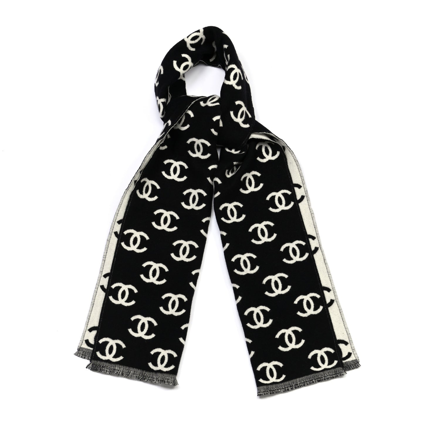 Wool Cashmere CC Scarf Black White