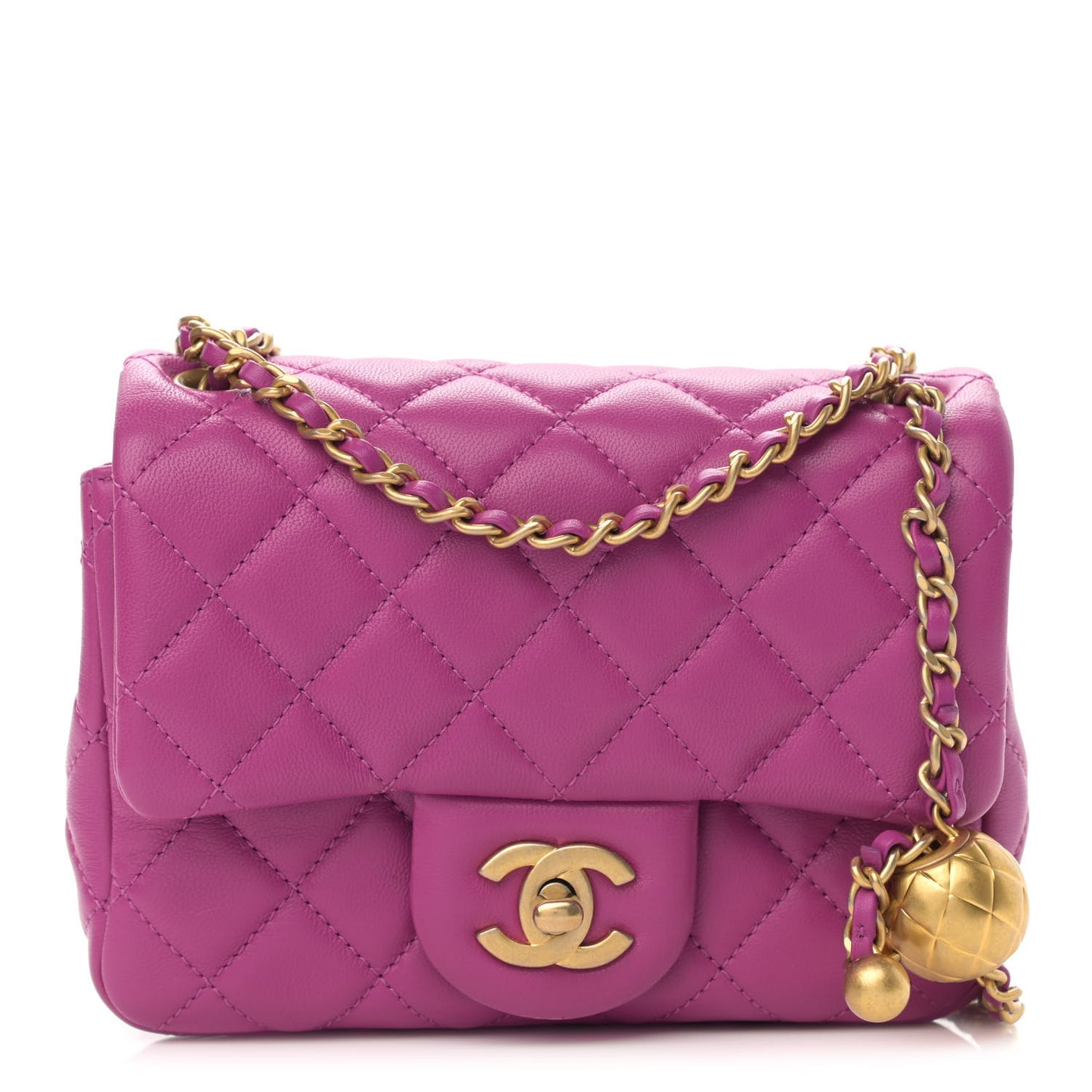 Lambskin Quilted Mini Pearl Crush Flap Purple