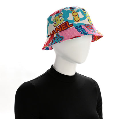 Chanel Cotton Cloche Bucket Hat M Pink Red White Turquoise 2 of 8