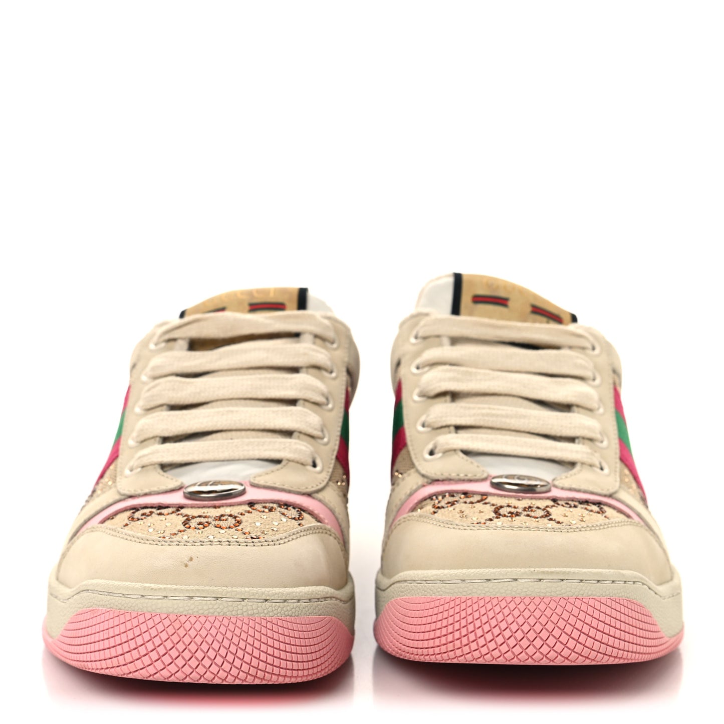 Calfskin GG Supreme Crystals Web Screener Sneakers 39 Beige Ebony Wild Rose 39 Beige Ebony Wild Rose