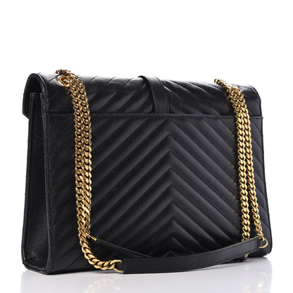 Saint Laurent Grain De Poudre Matelasse Chevron Large Monogram Satchel Black 3 of 11