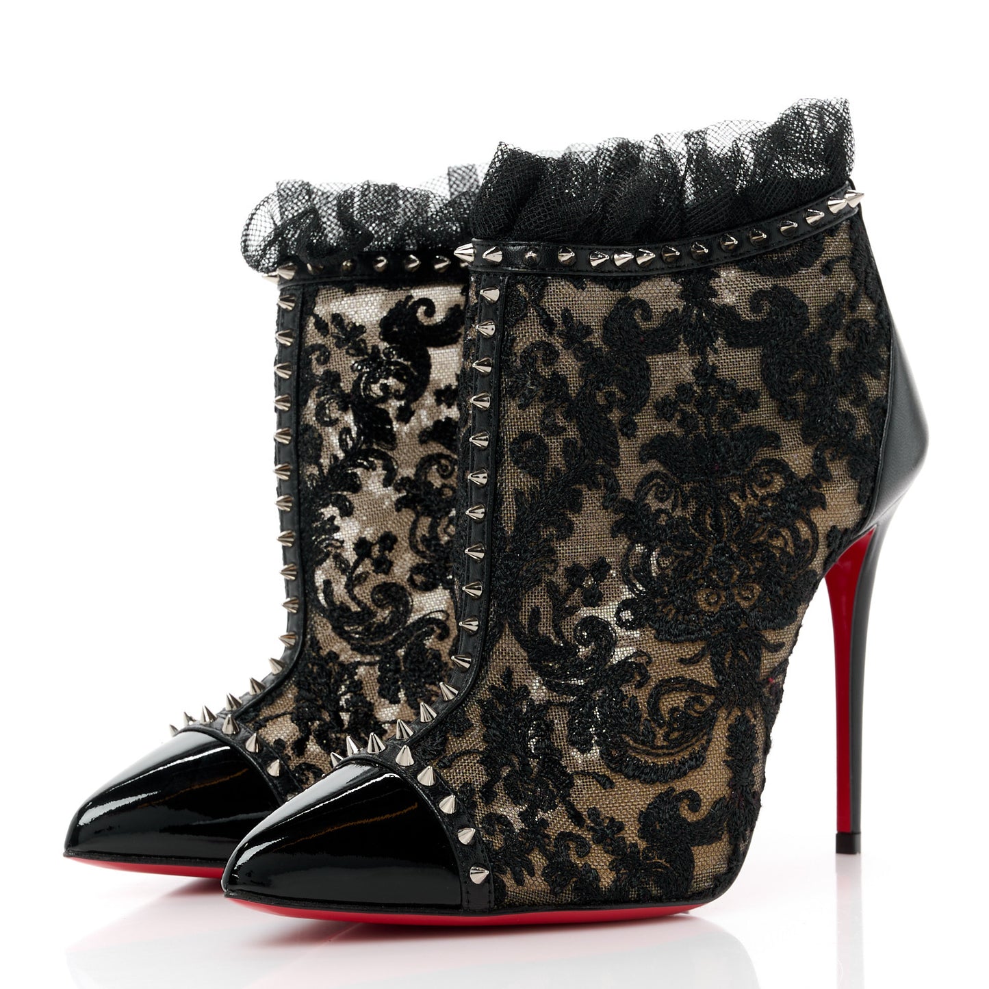 CHRISTIAN LOUBOUTIN Lace Studded Pigalle 100 Booties 36 Black