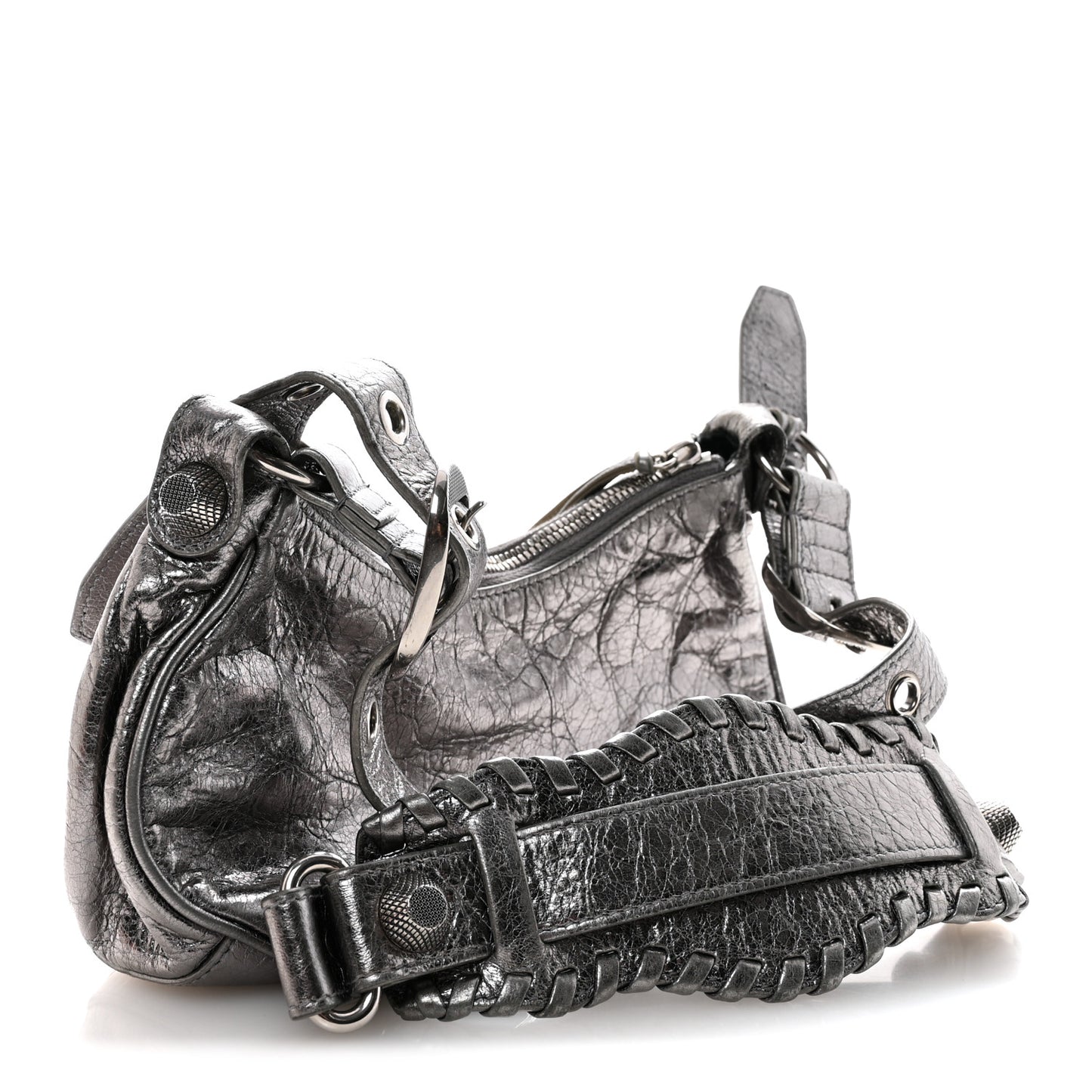 Metallic Agneau Arena Le Cagole Shoulder Bag XS Silver