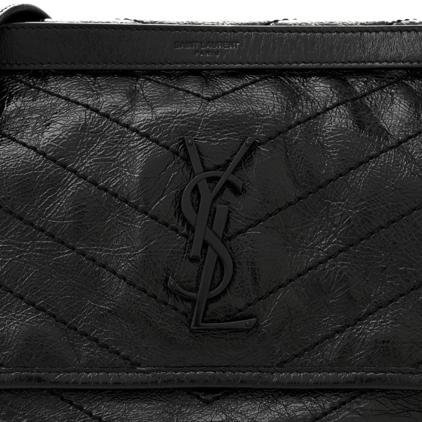 Crinkled Calfskin Matelasse Monogram Medium Niki Chain Satchel Black