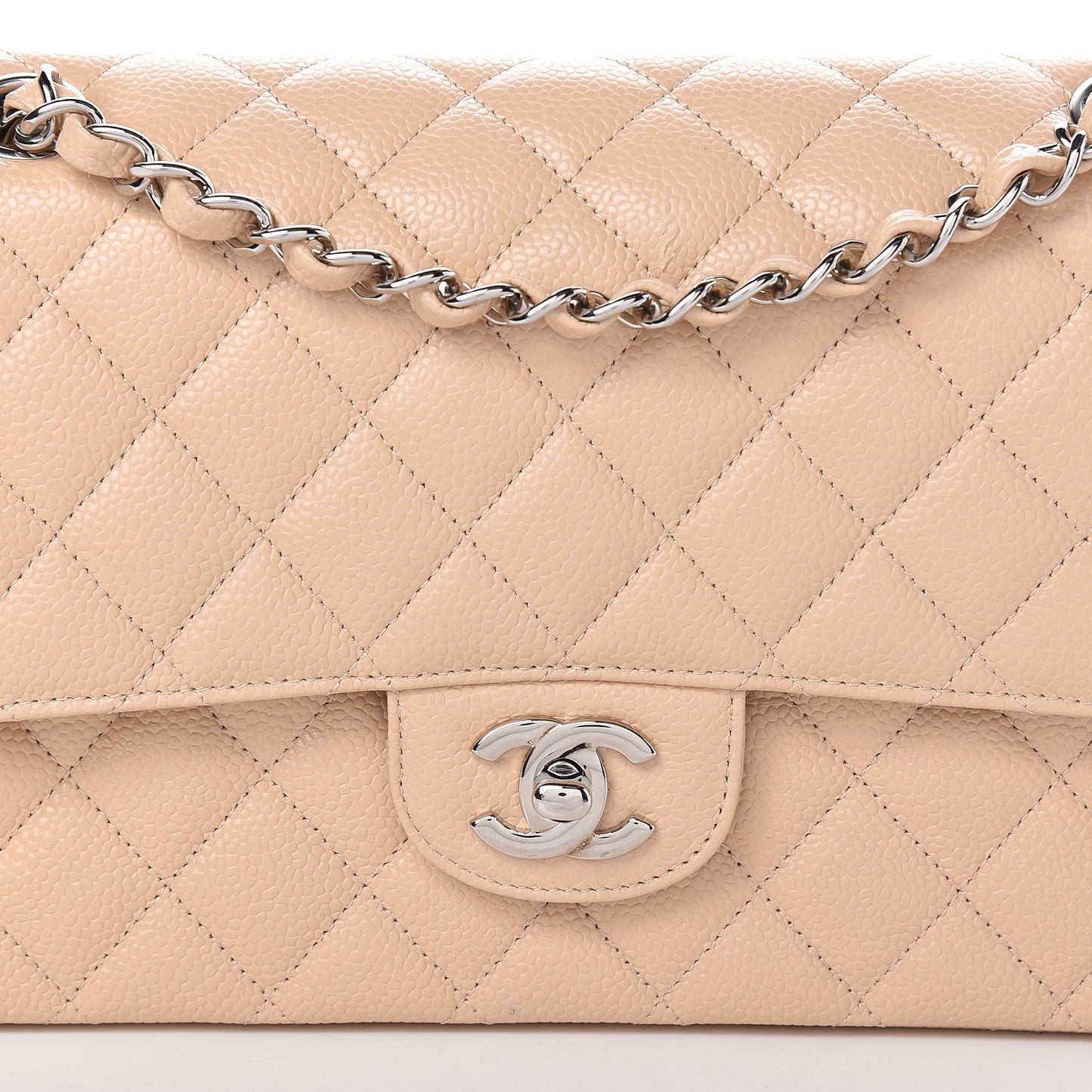 Caviar Quilted Medium Double Flap Beige Clair