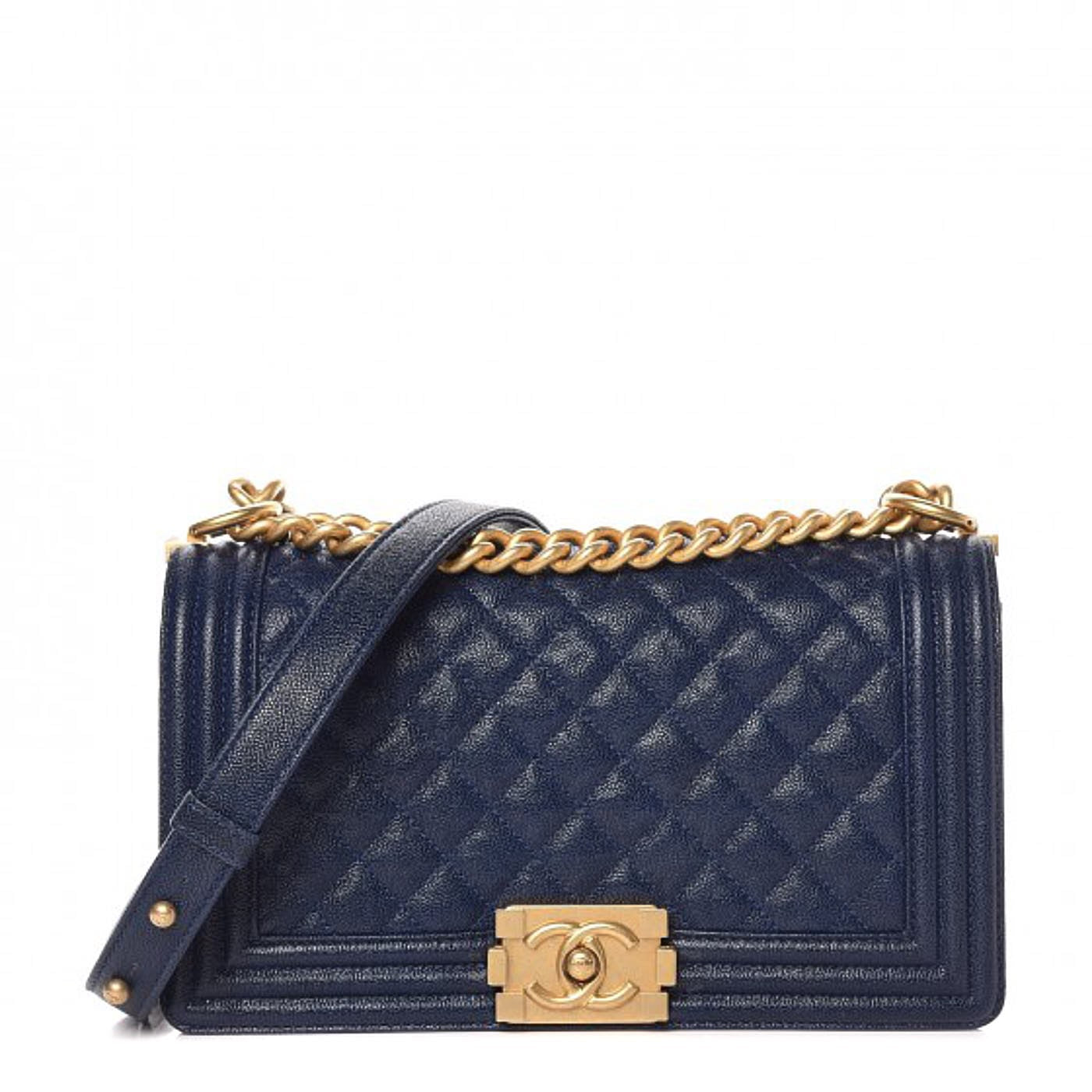 Caviar Quilted Medium Boy Flap Navy