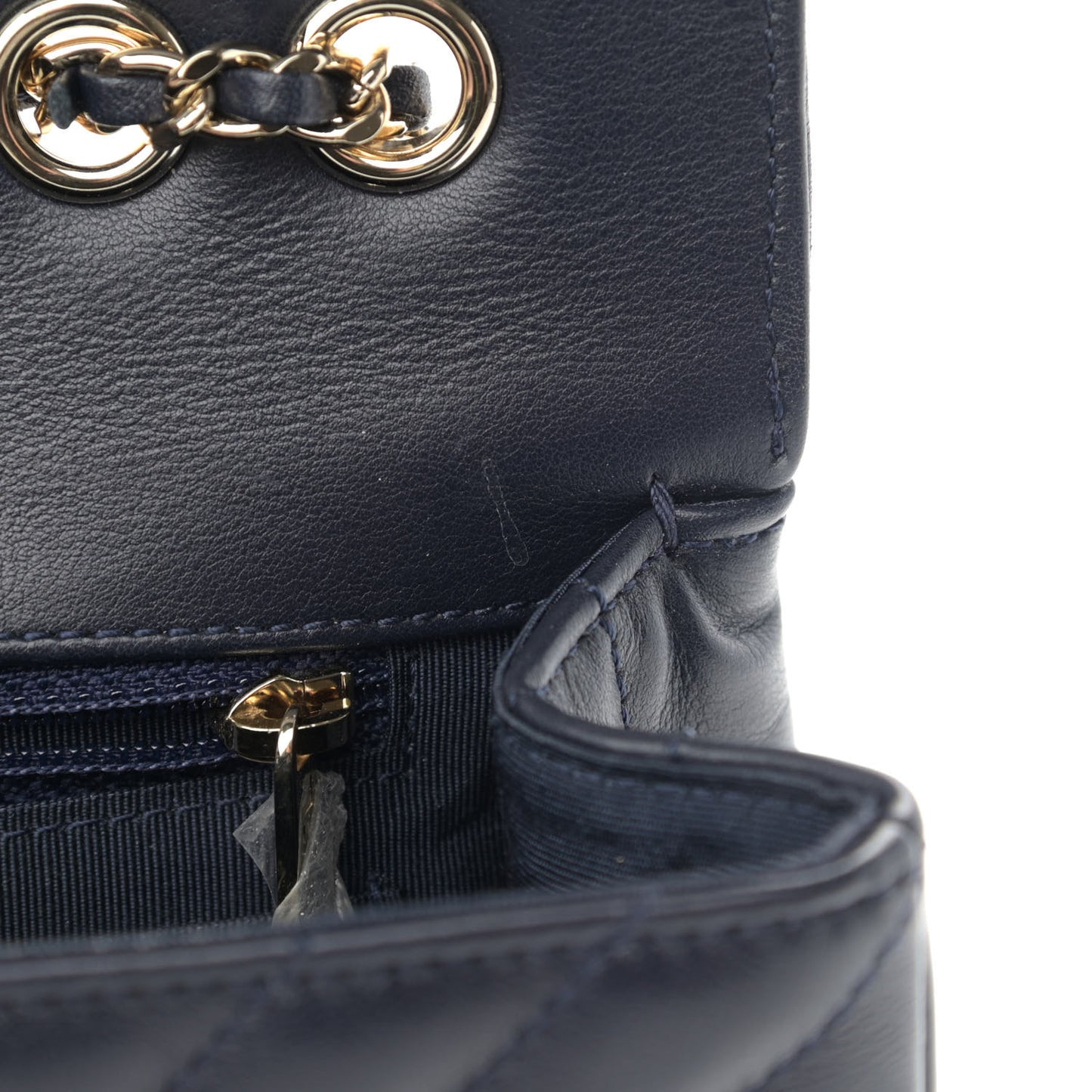 Calfskin Chevron Quilted Small Statement Flap Navy