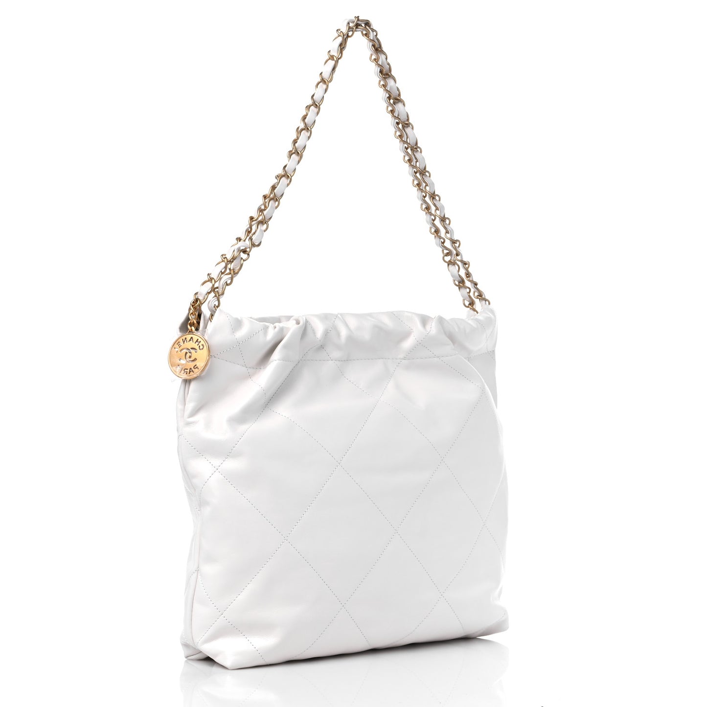 Shiny Calfskin Quilted Small Chanel 22 White
