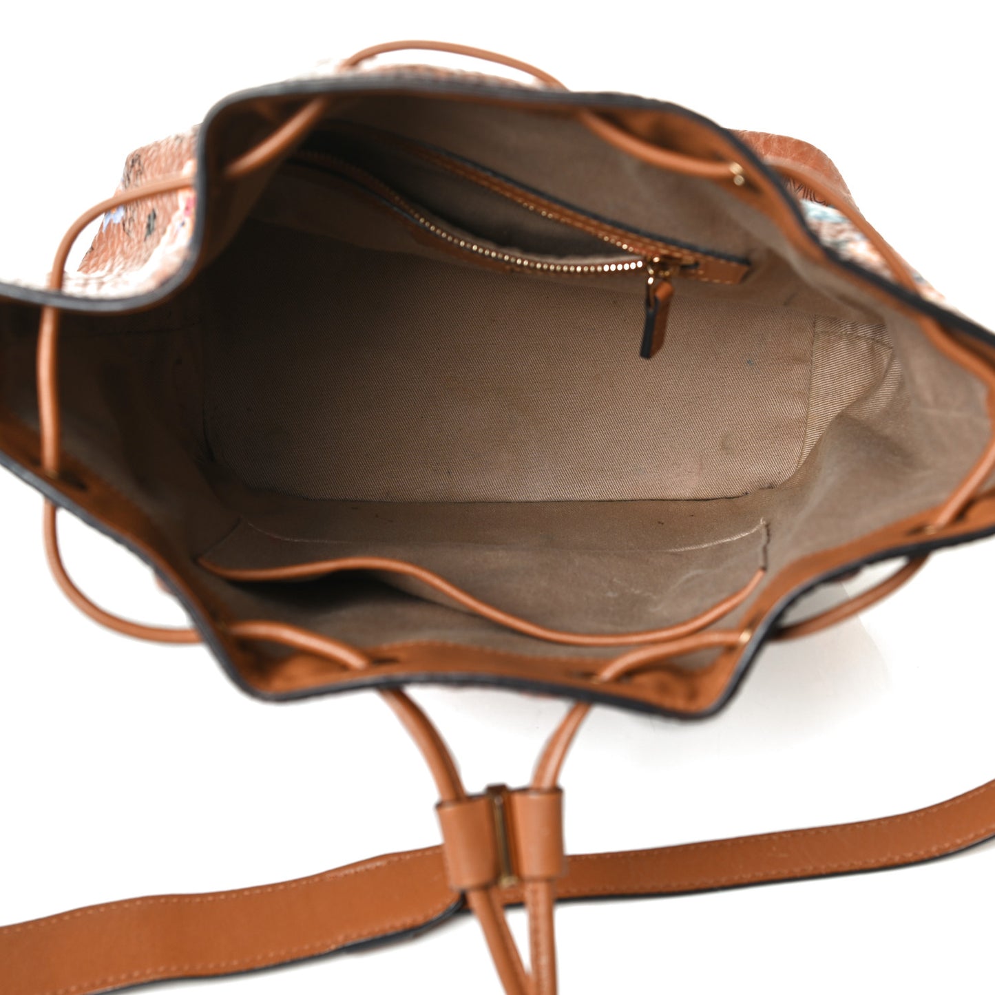 Visetos Floral Print Small Drawstring Bucket Bag Cognac