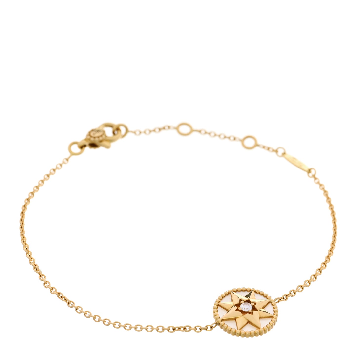 18K Yellow Gold Diamond Mother of Pearl Rose Des Vents Bracelet