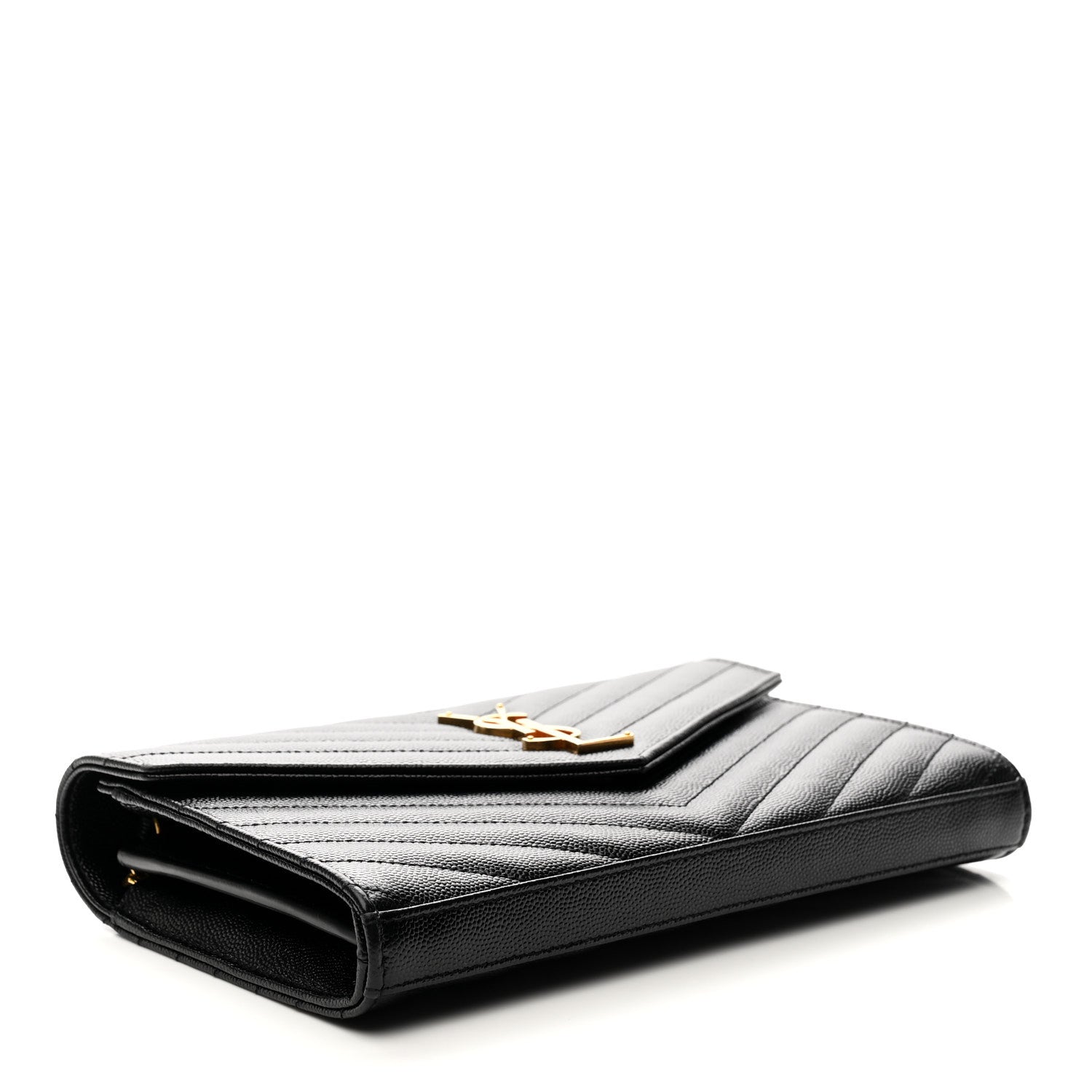 Saint Laurent Grain De Poudre Matelasse Chevron Monogram Chain Wallet Black 4 of 8