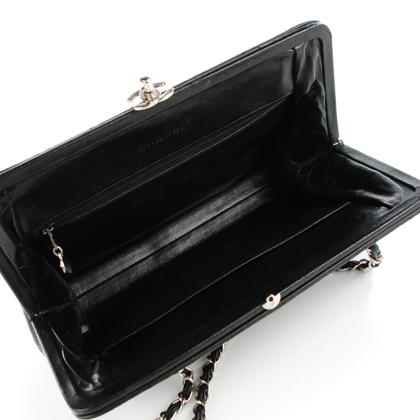 Lambskin Quilted Frame Shoulder Bag Black