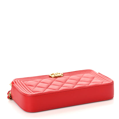 Chanel Lambskin Quilted Small Boy Clutch With Chain Red 4 of 11