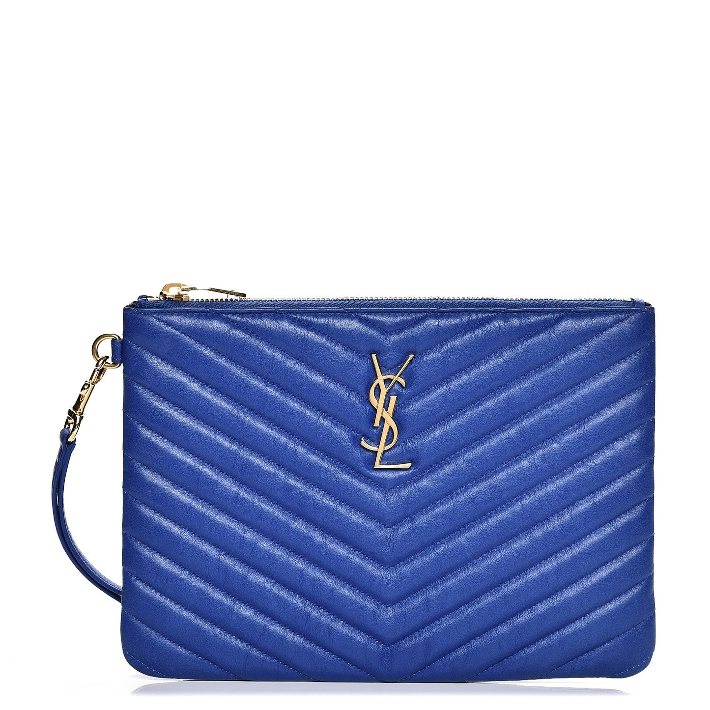 Calfskin Matelasse Chevron Monogram A5 Wristlet Blue Majorelle