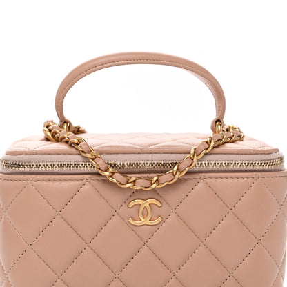 Chanel Lambskin Quilted Small Top Handle Vanity Case With Chain Beige 8 of 11