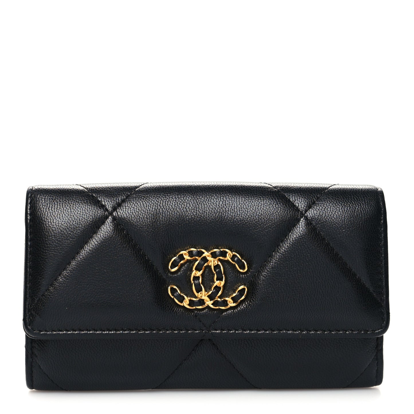 Lambskin Quilted Chanel 19 Flap Wallet Black