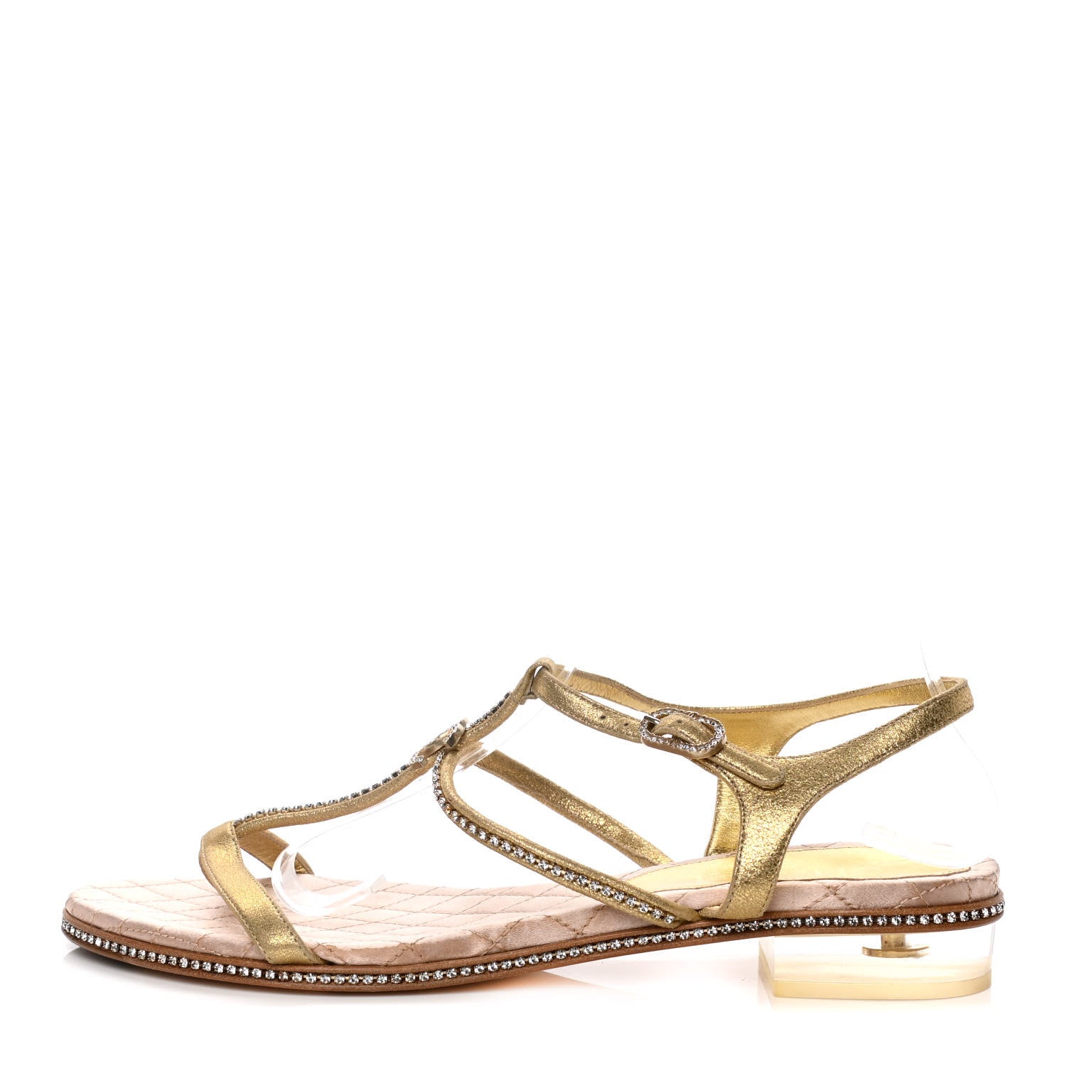 Chanel Metallic Calfskin Crystal CC Sandals 40 Gold 1 of 13