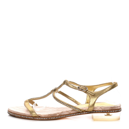 Chanel Metallic Calfskin Crystal CC Sandals 40 Gold 1 of 13