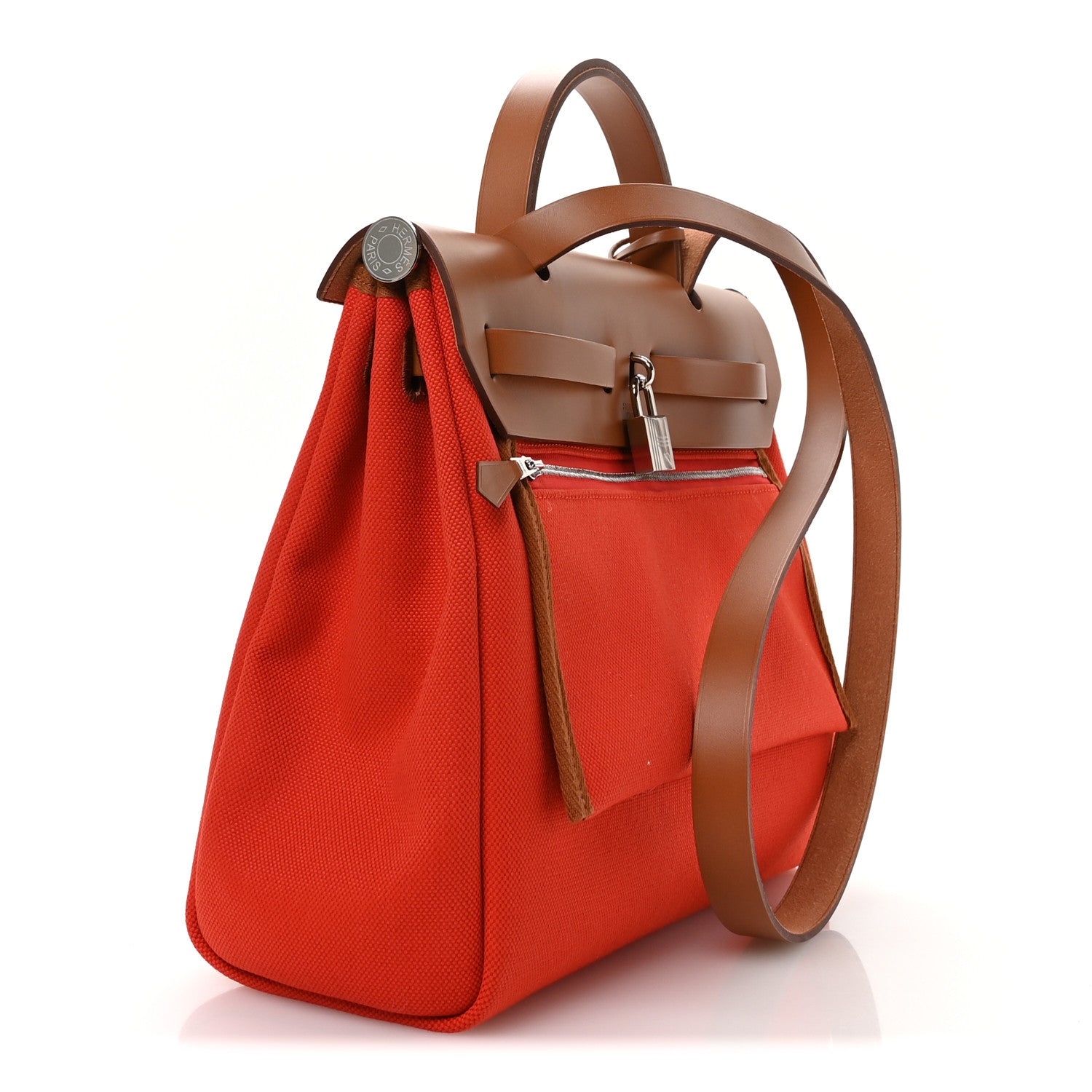 Hermes Vache Hunter Toile Herbag Zip Retourne 31 PM Orange Mecano Fauve 4 of 12