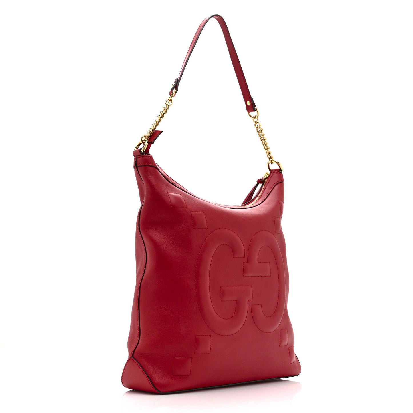 Apollo Calfskin GG Dadini Embroidered Chain Hobo Hibiscus Red