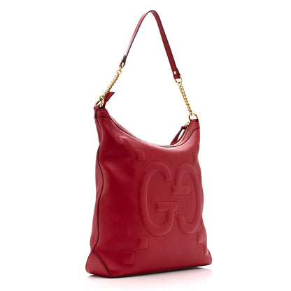 Gucci Apollo Calfskin GG Dadini Embroidered Chain Hobo Hibiscus Red 3 of 11