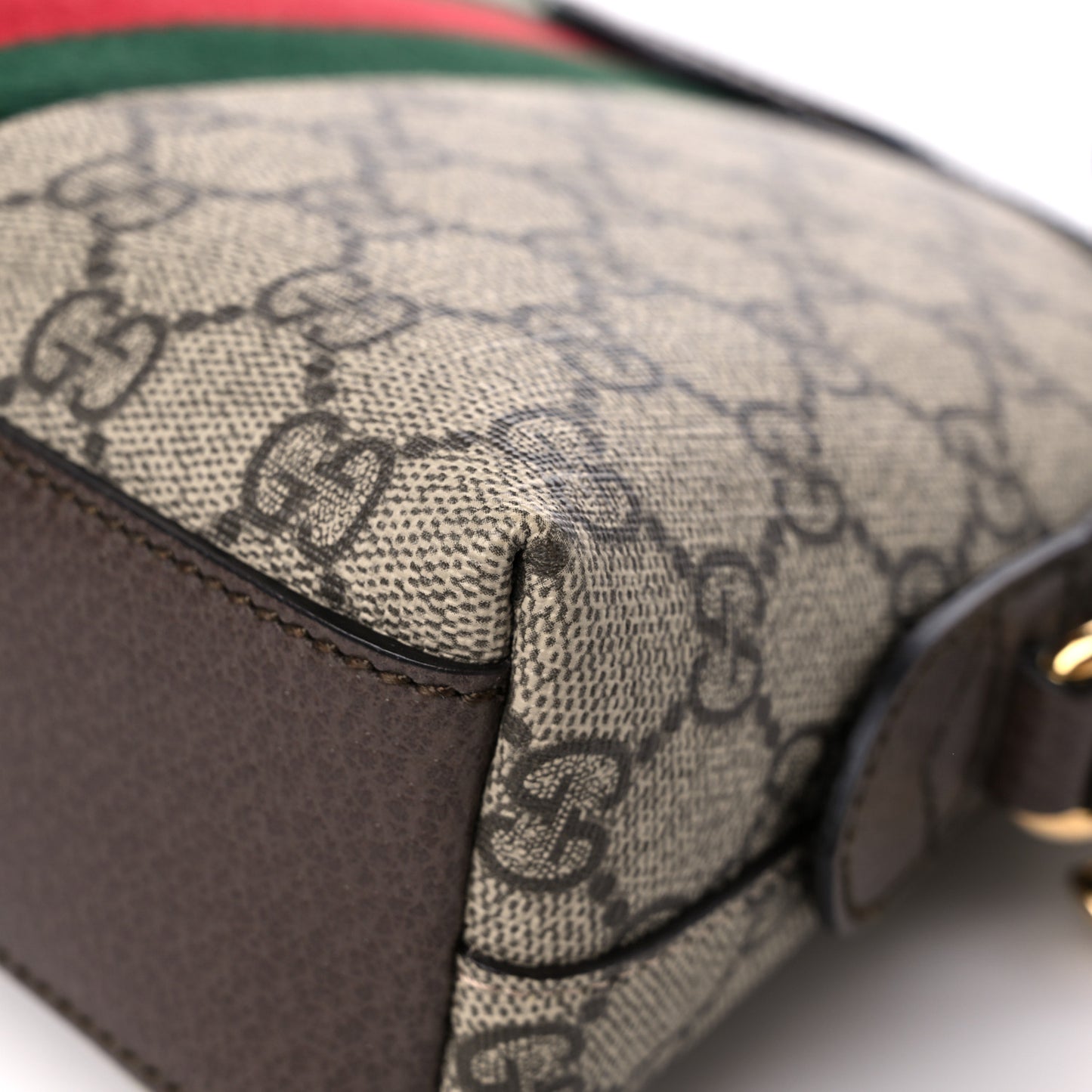 GG Supreme Monogram Textured Dollar Calfskin Web Small Ophidia Dome Shoulder Bag Beige Ebony New Acero