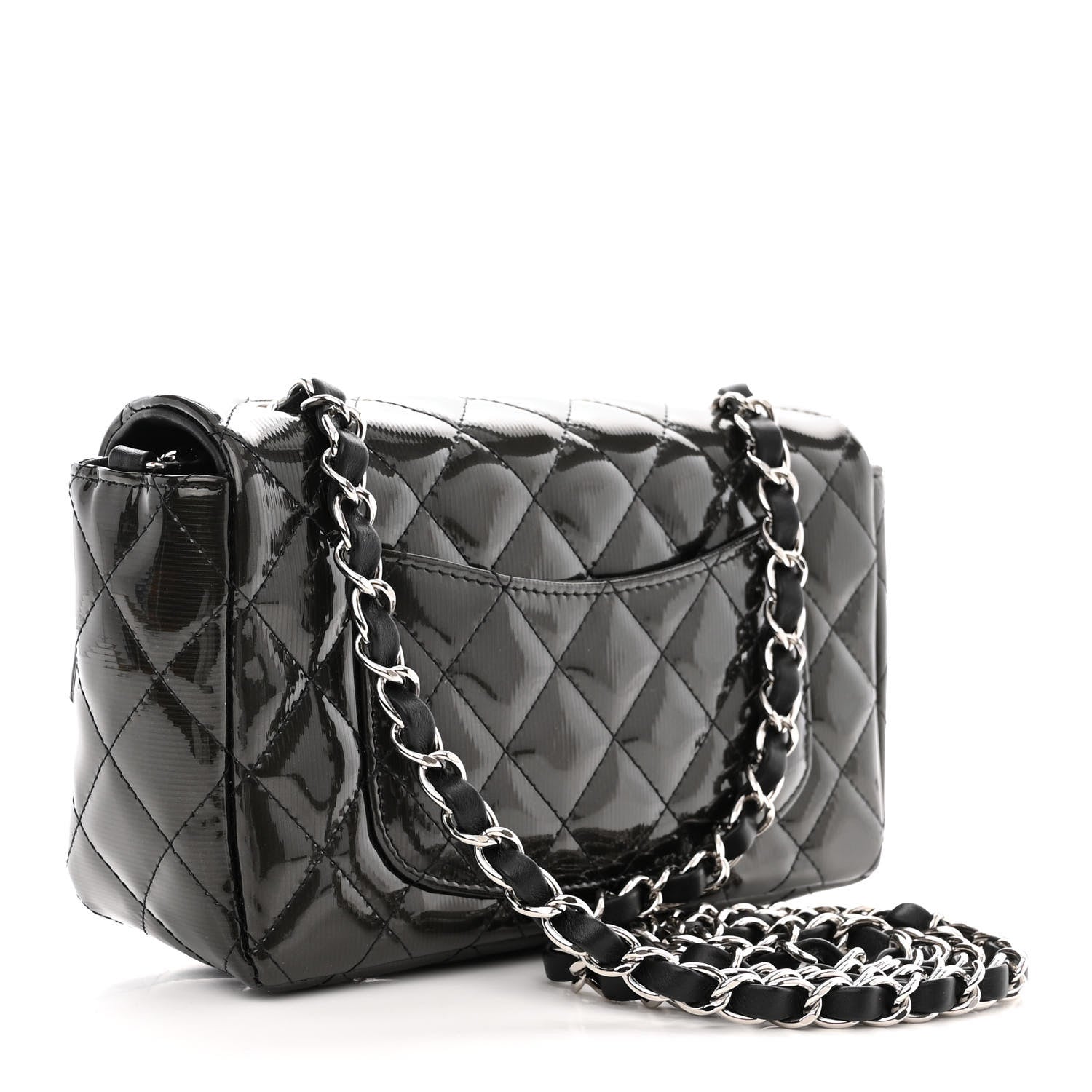 Chanel Striated Patent Quilted Mini Rectangular Flap Black 3 of 11