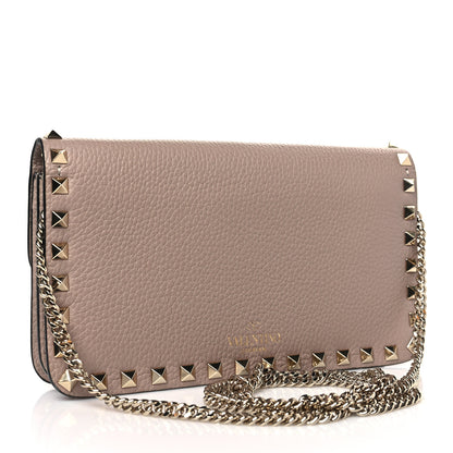 Valentino Garavani Pebbled Calfskin Rockstud Flap Wallet On Chain Poudre 3 of 8