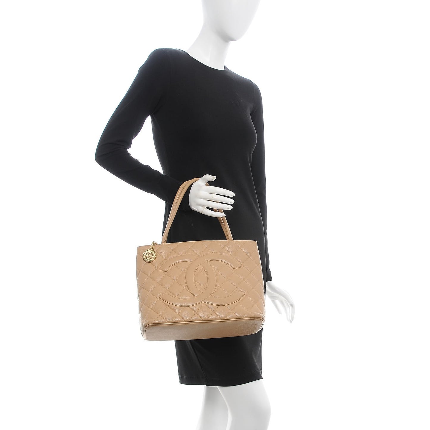 Caviar Quilted Medallion Tote Beige