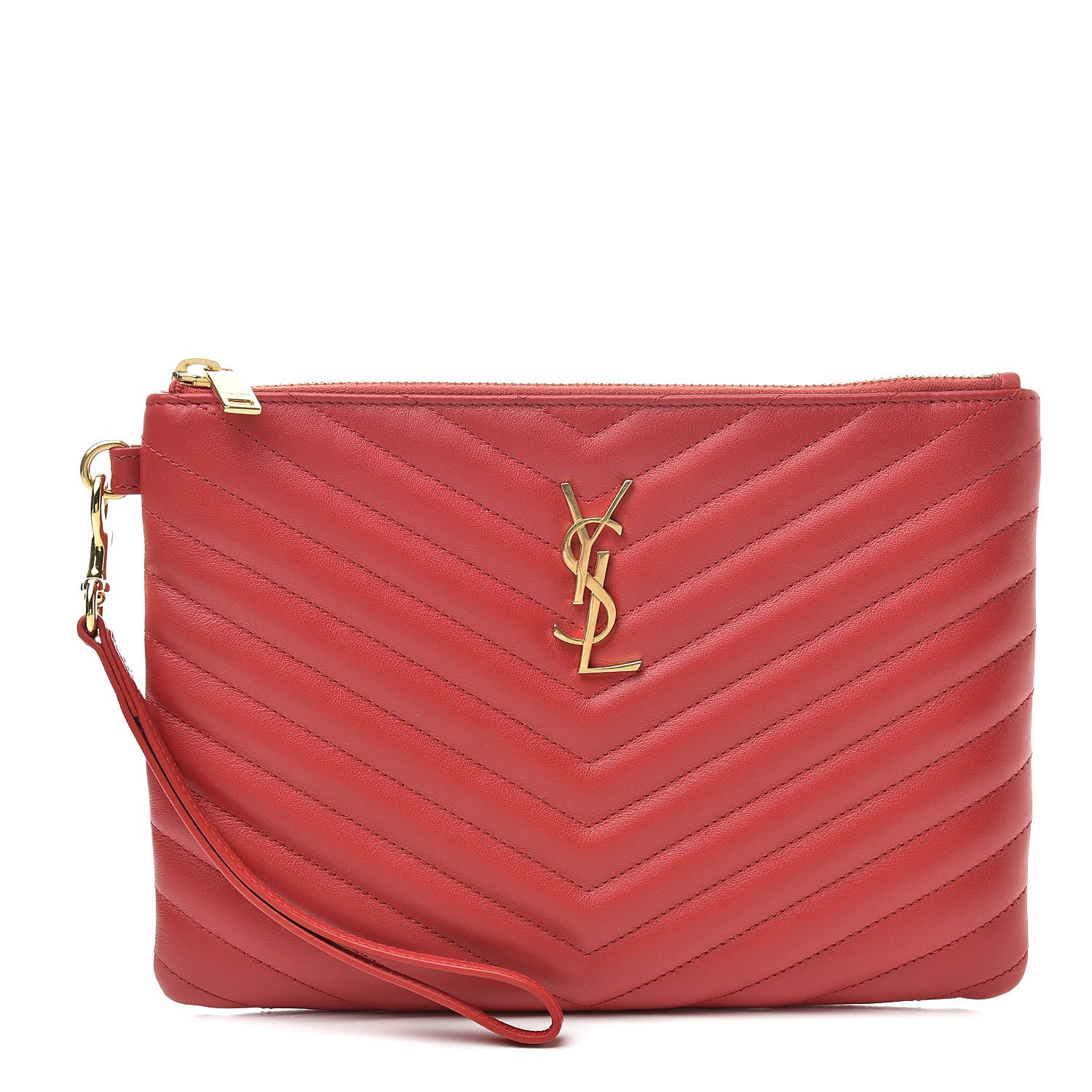 Saint Laurent Calfskin Matelasse Chevron Monogram A5 Wristlet Red 1 of 8