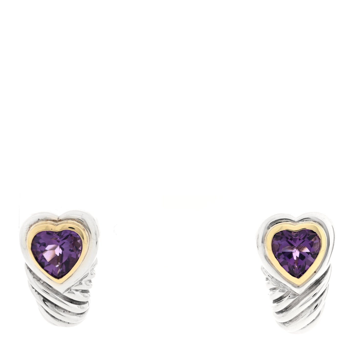 Sterling Silver 14K Yellow Gold Amethyst Shrimp Heart Earrings