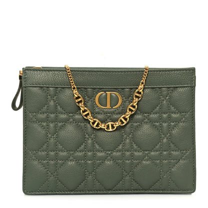 Christian Dior Calfskin Cannage Caro Zipped Pouch With Chain Cedar Green 1 of 11