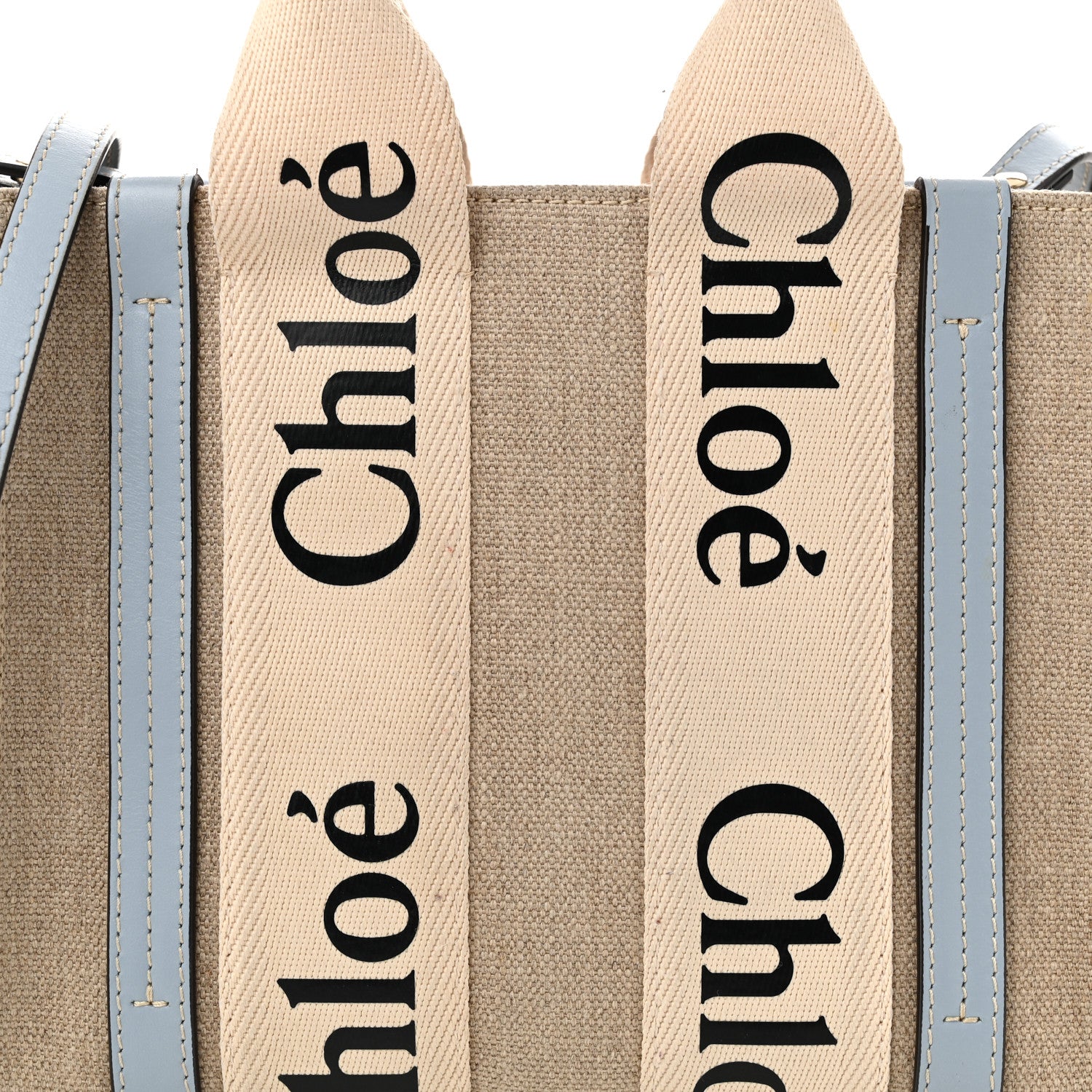 Chloe Cotton Calfskin Small Woody Ribbon Tote With Strap Light Blue 8 of 12