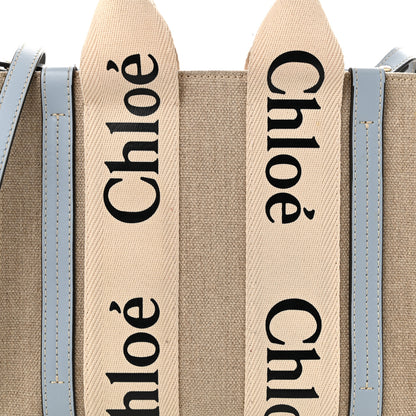 Chloe Cotton Calfskin Small Woody Ribbon Tote With Strap Light Blue 8 of 12