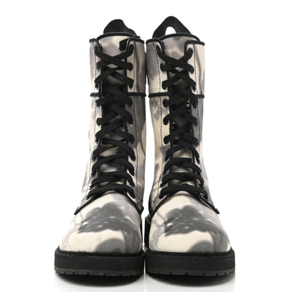 Fendi Canvas Floral Print Logo Bi-Color Womens Biker Boots 37 White Black 2 of 11