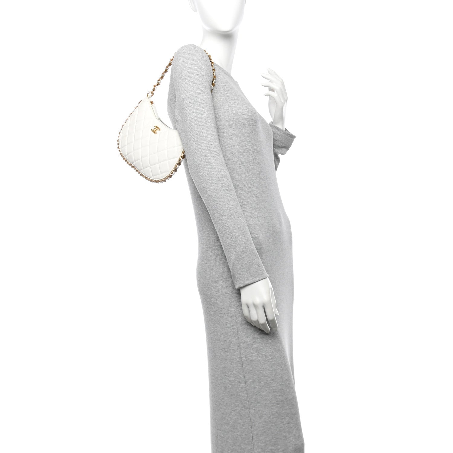 Chanel Shiny Crumpled Lambskin Quilted Trendy Chain Around Hobo White 2 of 12