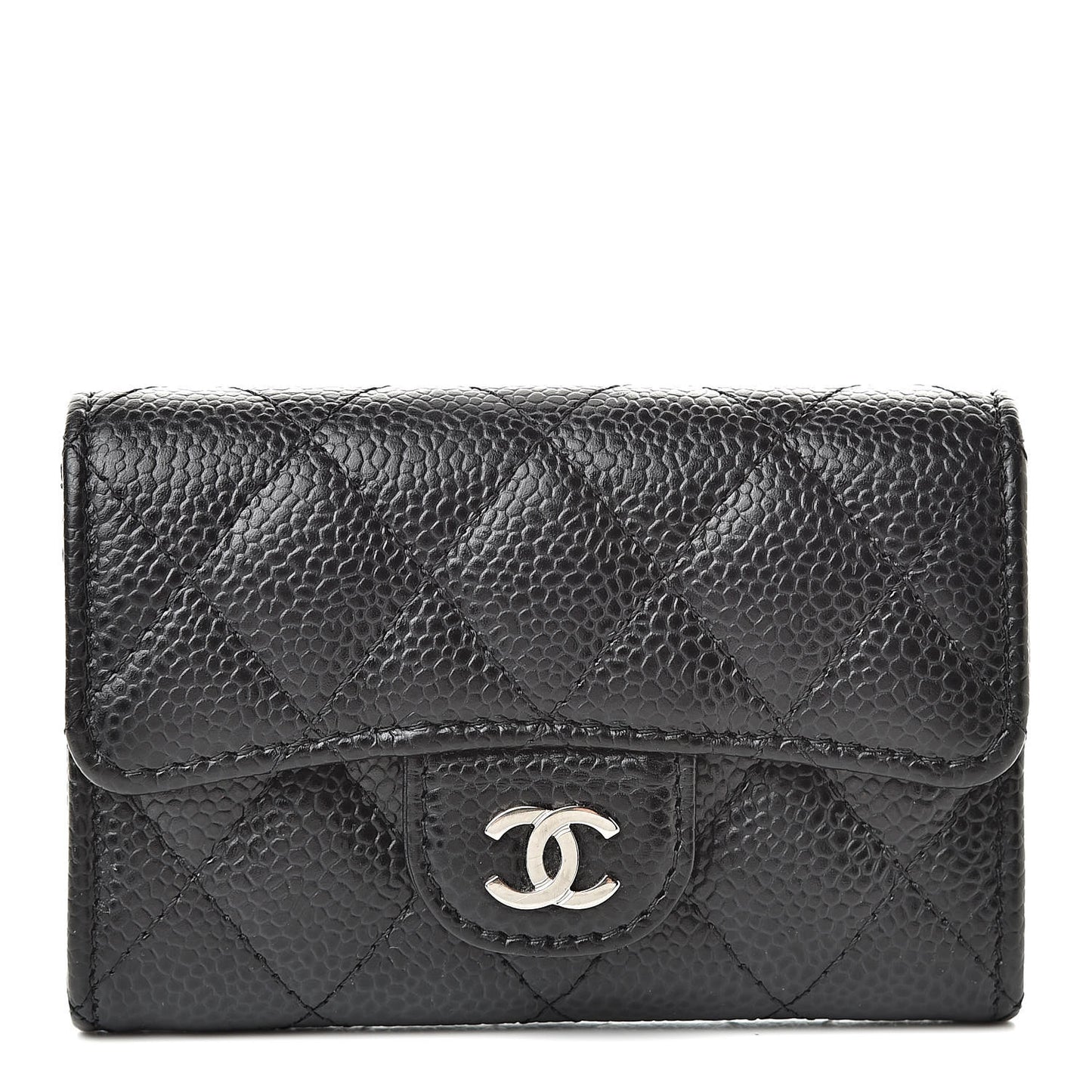 Caviar Quilted Flap Card Holder Black