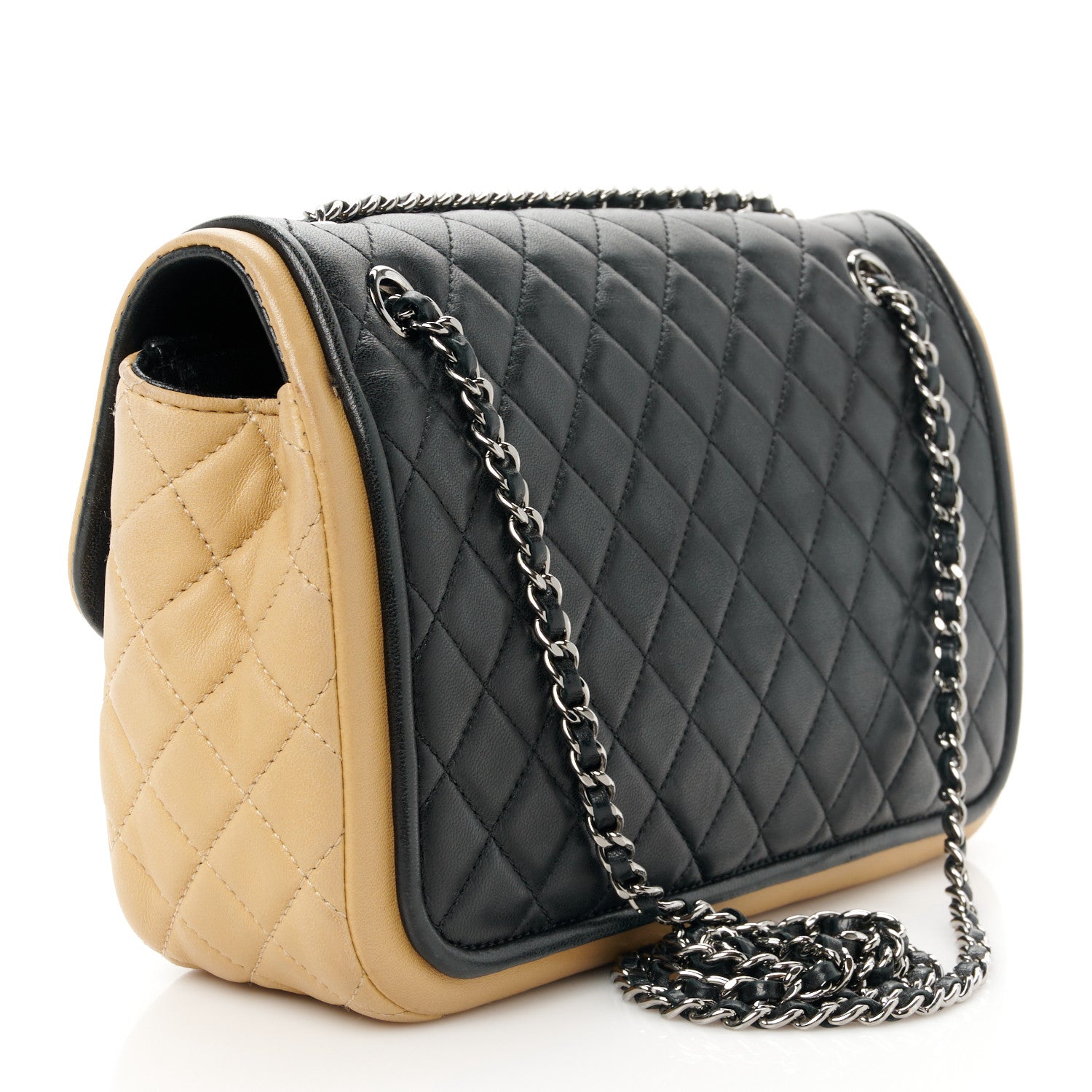 Chanel Lambskin Quilted Jumbo Classic Twist Flap Bag Black Beige 3 of 11