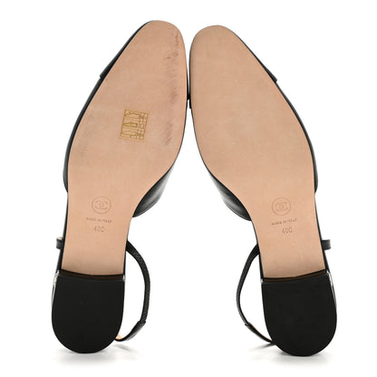 Chanel Goatskin Grosgrain Cap Toe CC Slingback Sandals 40 Black 6 of 9