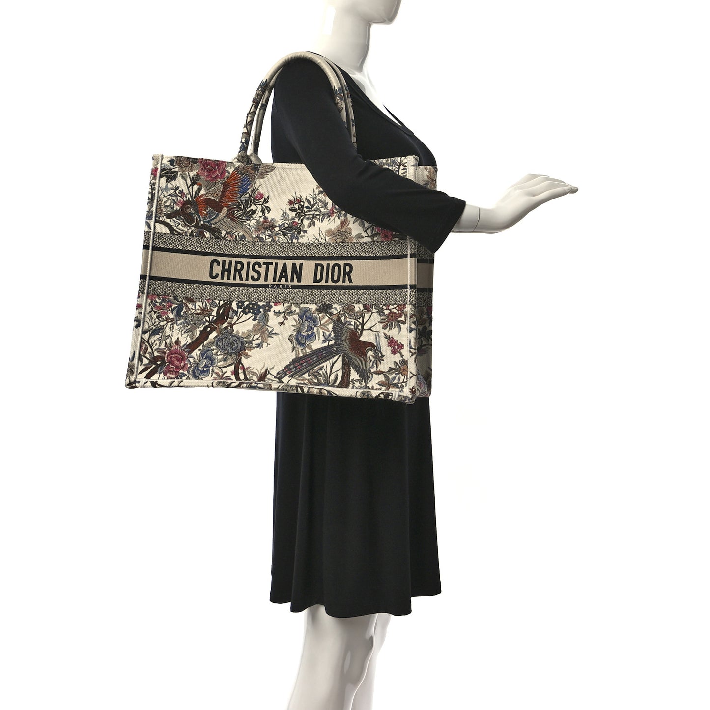 Canvas Embroidered Large Jardin D'Hiver Book Tote Latte Multicolor