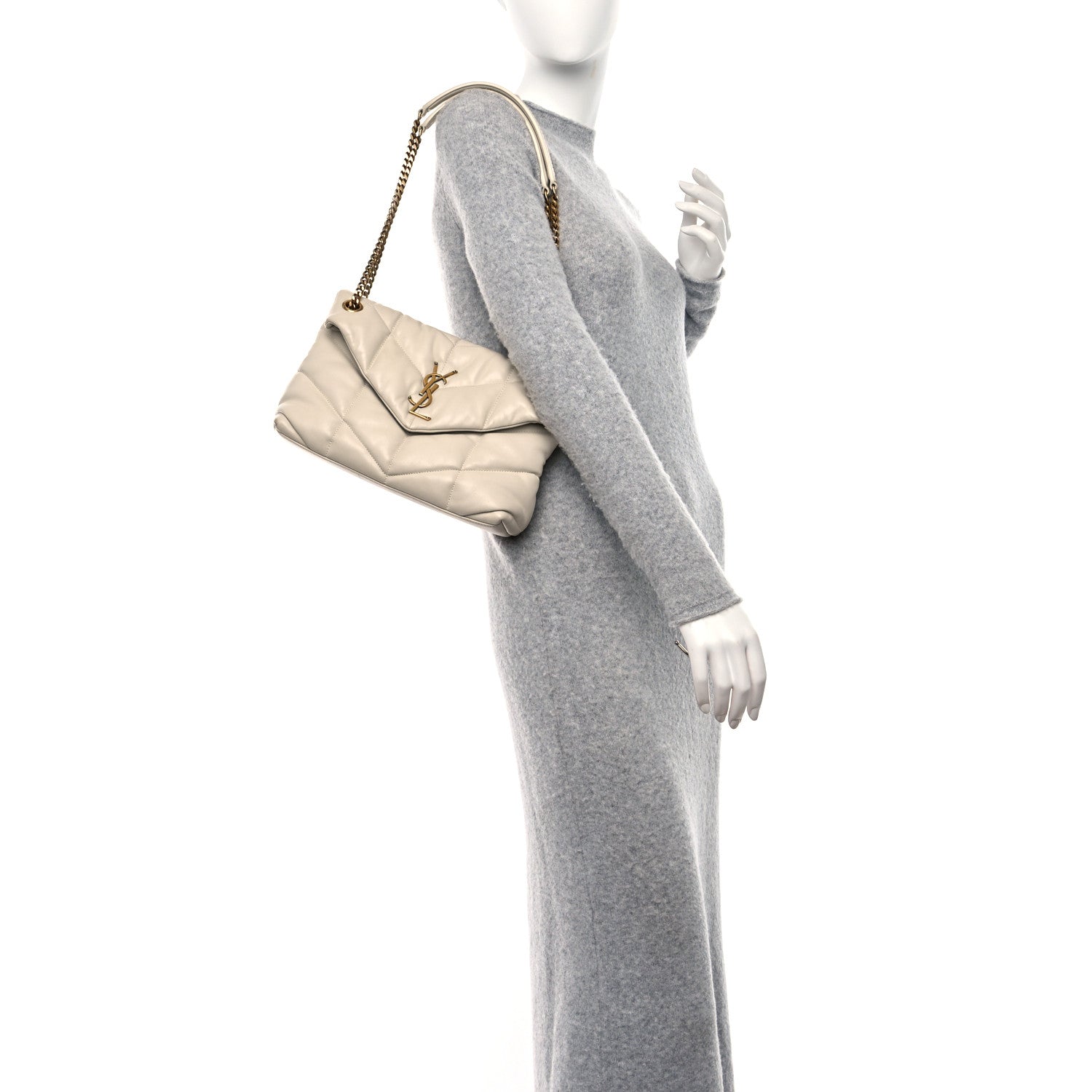 Saint Laurent Lambskin Quilted Small Loulou Puffer Monogram Chain Satchel Crema Soft 2 of 9