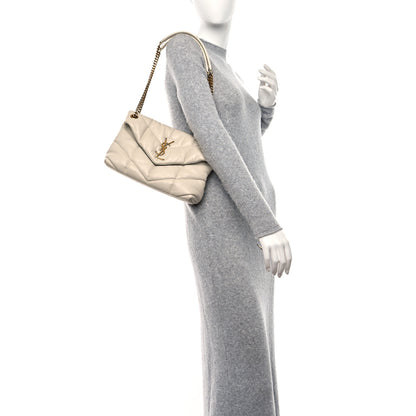 Saint Laurent Lambskin Quilted Small Loulou Puffer Monogram Chain Satchel Crema Soft 2 of 9