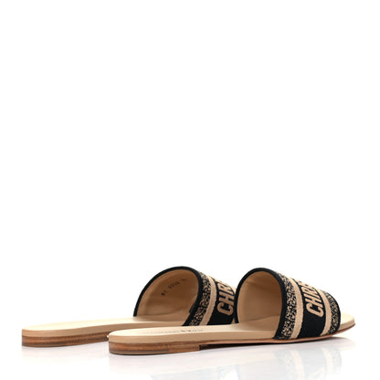 Christian Dior Canvas Embroidered Dway Flat Slide Sandals 39 Black Beige 3 of 4