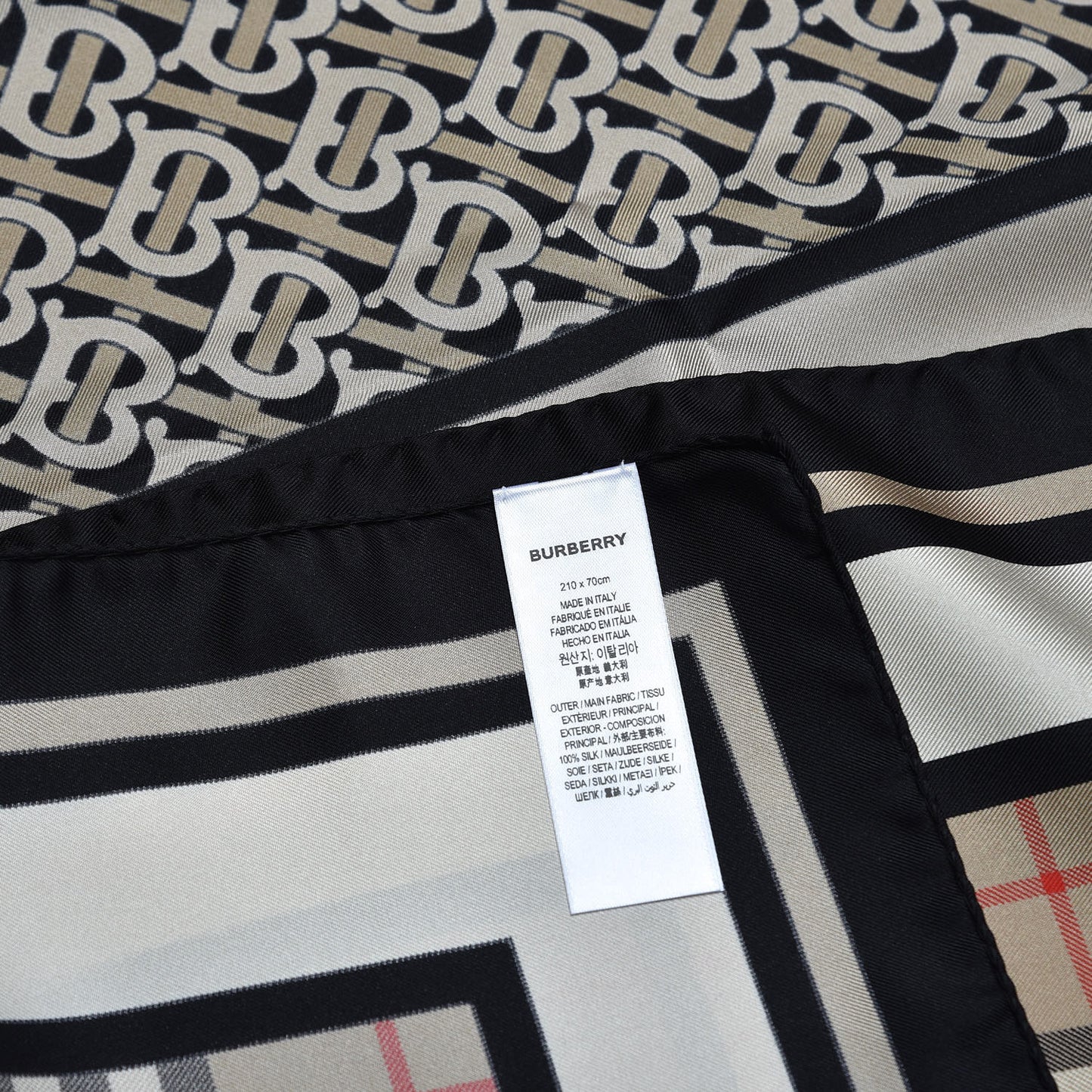 Silk Monogram Icon Check Print Scarf Archive Beige