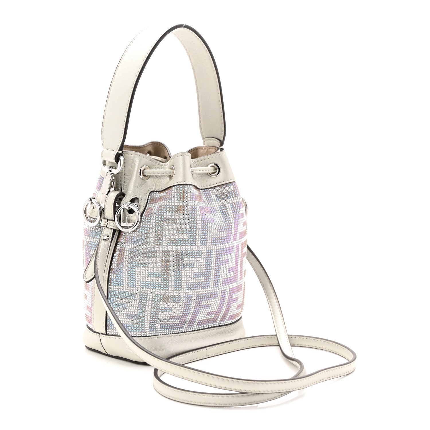Fendi Crystal Vitello Laminato FF Mini Mon Tresor Bucket Bag Crystal Argento 3 of 10